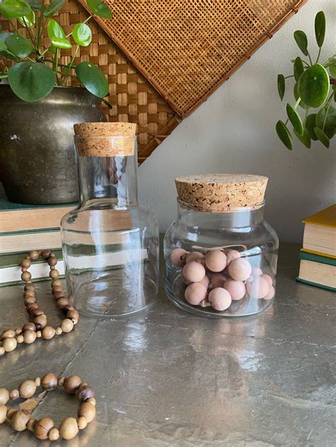 Vintage Glass Jar Cork Lids Apothecary Set Of 2 Glass Etsy