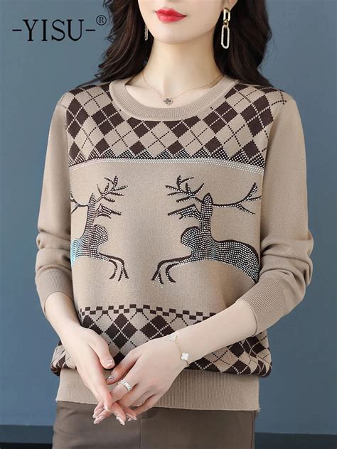 Yisu Autumn Winter Women Sweater O Neck Knitted Pullove Long Sleeves