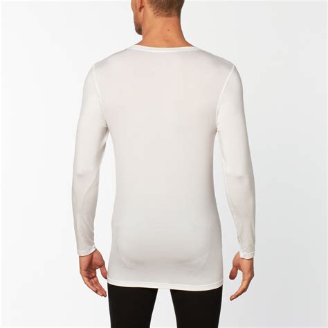 Deep V Neck Long Sleeve Undershirt White Small Obviously