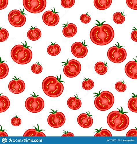 Red Juicy Tomato Slice Seamless Pattern Stock Vector Illustration Of