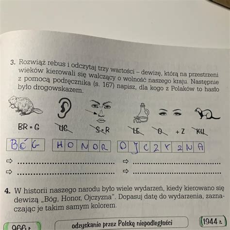 3 Rozwiąż rebus i odczytaj trzy wartości dewizę którą na