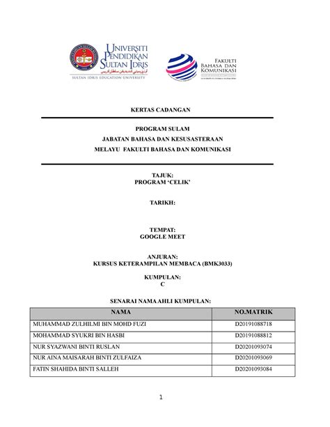 Kertas Cadangan Sulam Bmk Kertas Cadangan Program Sulam Jabatan