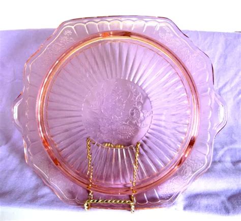 Vintage Anchor Hocking Mayfair Pink Depression Glass Footed Cake Plate