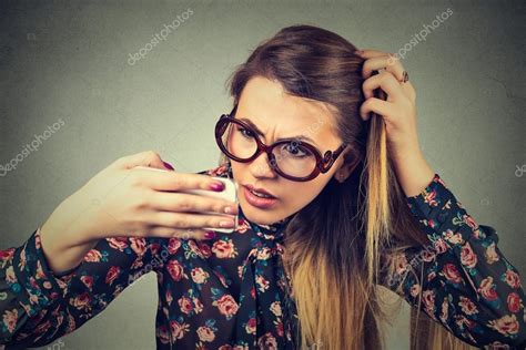 Unhappy Frustrated Upset Young Woman Surprised She Is Losing Hair