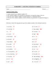 Worksheet Assigning Oxidation Numbers Key Worksheet Assigning