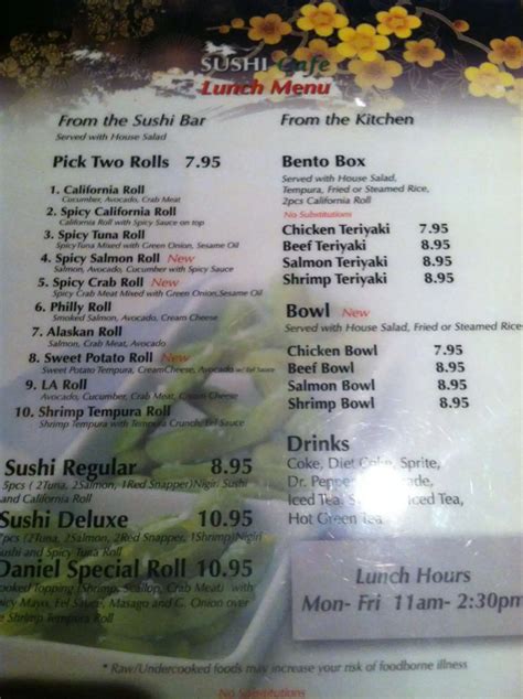 Menu at Sushi Cafe, Montgomery, Zelda Rd