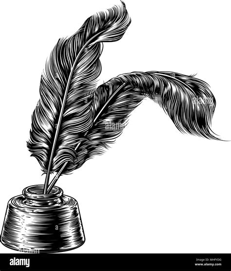 Quill Feather Pens And Inkwell Stock Vector Image Art Alamy