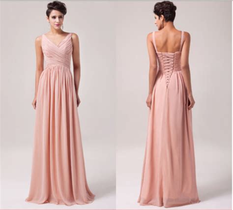 Blush Bridesmaid Dress Long Chiffon Bridesmaid Dress V Neck