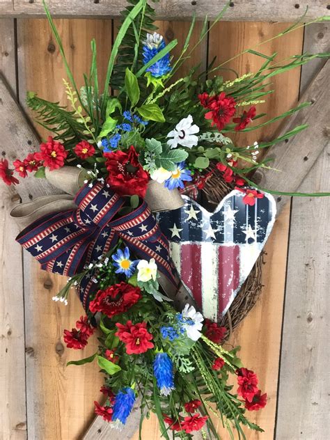 Rustic Patriotic Wreath Memorial Day Wreath July 4th Wreath Red