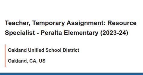 Teacher Temporary Assignment Resource Specialist Peralta Elementary