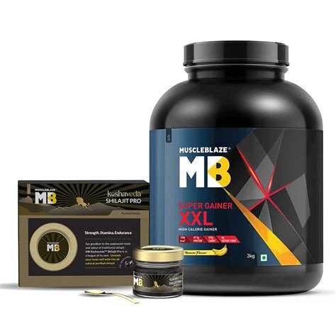 Muscleblaze Super Gainer Xxl Weight Gainer 3kg Banana And Shilajit Pro 20g Combo Muscleblaze