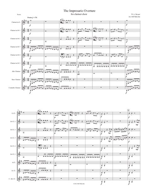 The Impresario Overture For Clarinet Choir Arr Bill Malcolm Sheet