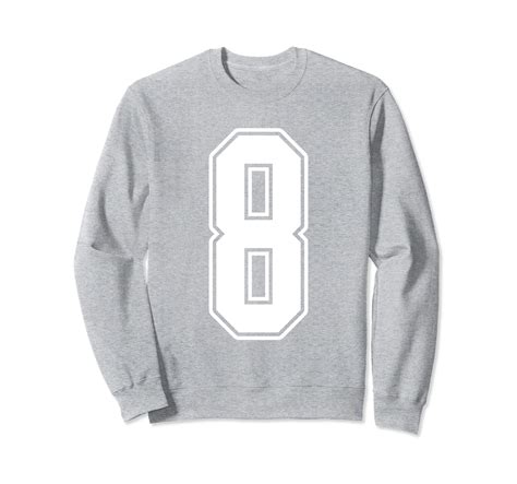 #8 White Outline Number 8 Sports Fan Jersey Style Sweatshirt-4LVS ...