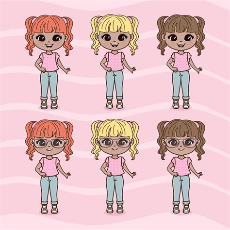 Jolies Illustrations De Petites Filles Vecteur Premium