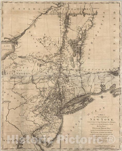 Historic Wall Map : Map of the Province of New - York, 1776 - Vintage - Historic Pictoric