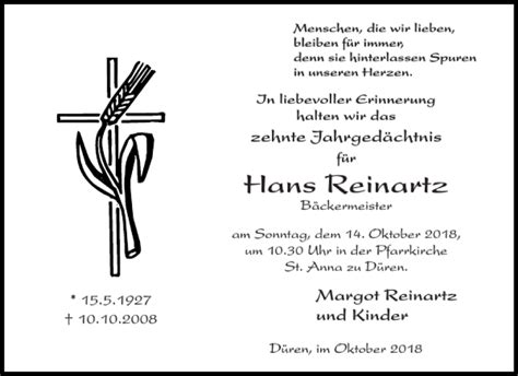 Traueranzeigen Von Hans Reinartz Aachen Gedenkt