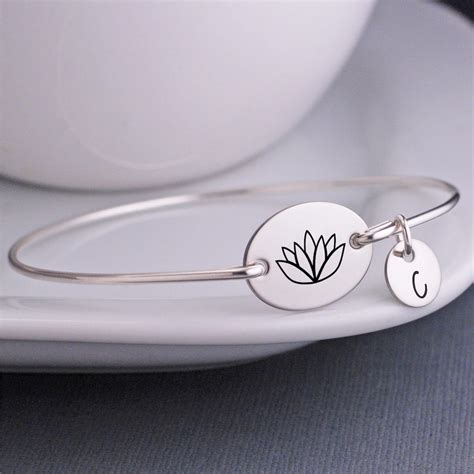 Lotus Jewelry Lotus Bracelet Lotus Blossom Flower Engraved Bracelet