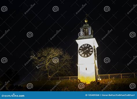 Petrovaradin Clock Tower at Night Stock Photo - Image of petrovaradin ...