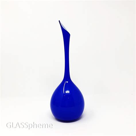 1960s Lindshammarsweden Cobalt Blue Cased Glass Bud Vase By Gunnar Ander Mint