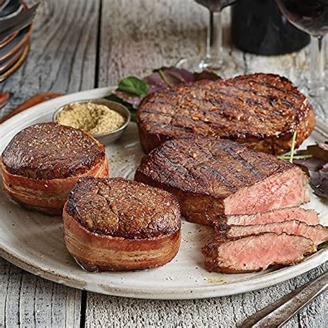 The Heartland Sampler Steak Set 2 Bacon Wrapped Filet Mignon And 2 Strip Steaks