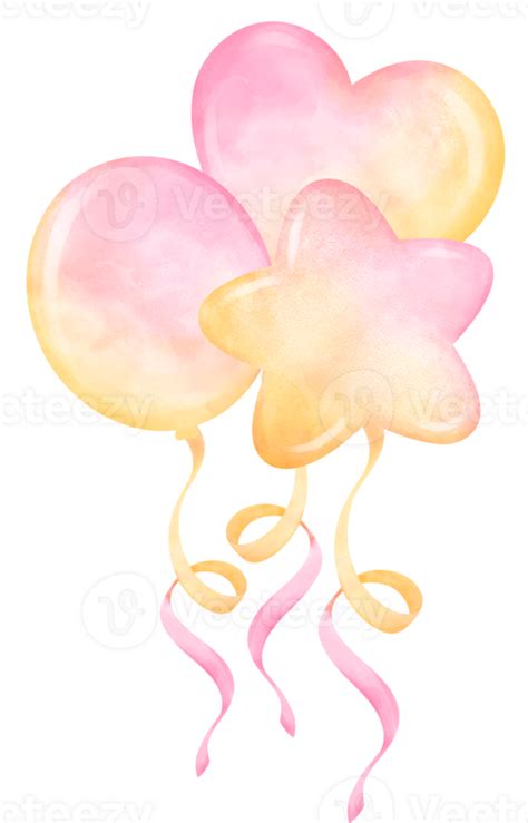 Vibrant Pastel Balloons Bouquet With Strings Watercolor 26499287 PNG