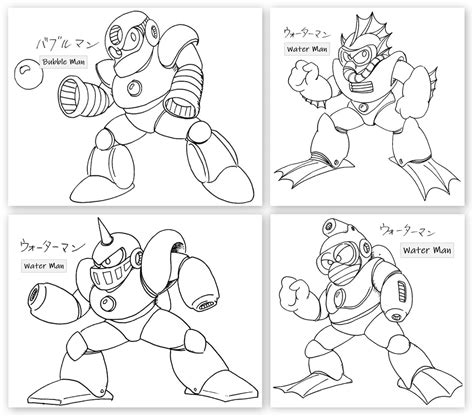Early iterations of Bubble Man / Water Man (Capcom MM2 Concept Art) : r