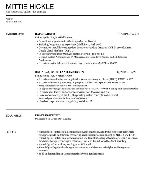 Middleware Resume Samples Velvet Jobs