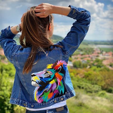 Custom Painted Jacket Hand Painted Denim Jacket Colored Lion