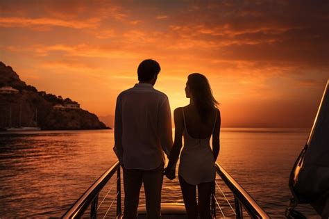 Pareja Viendo El Atardecer En Un Yate Generativo Por Ai Foto Premium