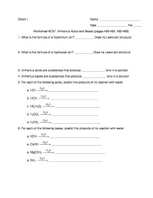 Fillable Online Chem I Name Worksheet C Arrhenius Acids And Bases