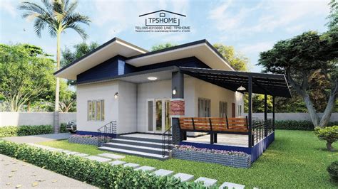 One Storey Residential House in White & Blue Tones - Pinoy House Plans