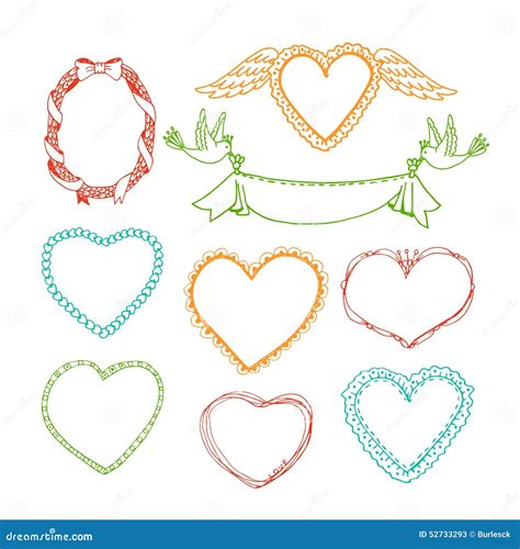 Doodle Hand Drawn Heart Shape Frames And Floral Stock Vector