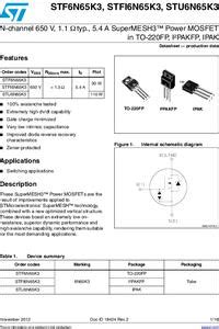 STF6N65K3 Транзистор MOSFET N канал 650В 5 4А TO 220FP ST