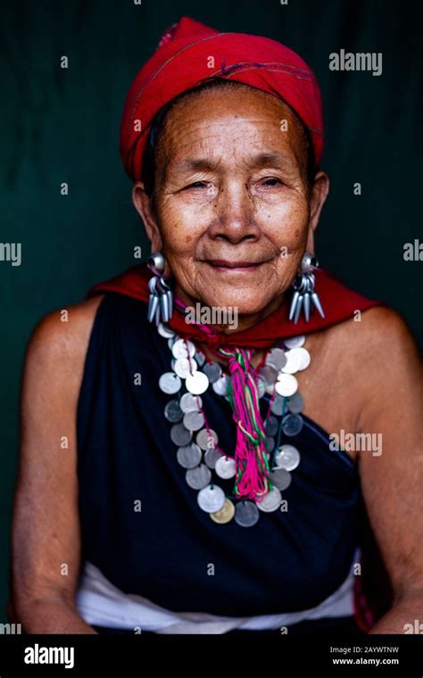 A Senior Woman From The Kayah Ethnic Group In Traditional Costume, Hta ...