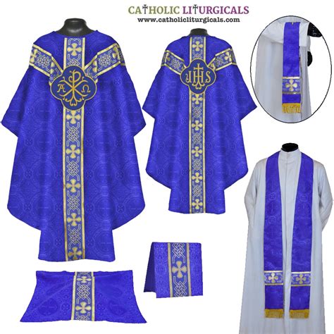 Dark Blue Gothic Vestment Mass Set Dark Blue With Blue Gold