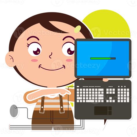 girl playing computer cartoon cute 16587295 PNG