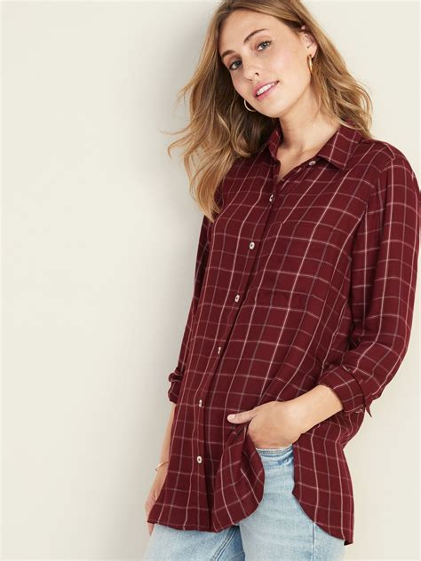 Plaid Drapey Flannel Tunic Shirt For Women Old Navy Tunic Shirt