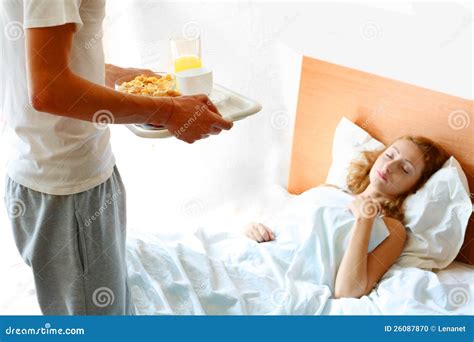 Man Bringing The Breakfast Stock Photo Image Of Food 26087870