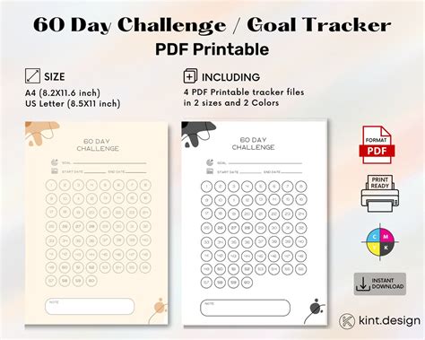 60 Day Challenge Tracker Printable Goal Tracker Pdf Etsy