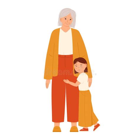 Granddaughter Hugging Her Grandmother Vector Illustration Stock Vector