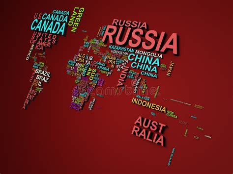 The World Map with All States and Their Names 3d Illustration on Red ...