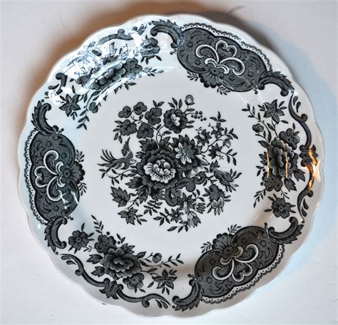 Ridgway Black English Transferware Toile Plate Roses Birds Windsor