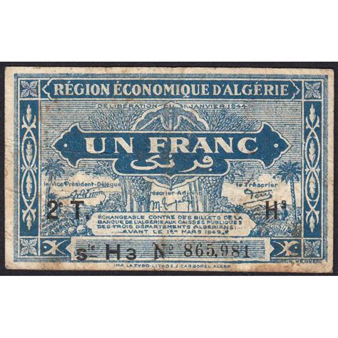 Algérie Pick 101 1 franc Série H3 31 01 1944 Etat TB