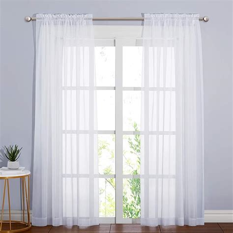 Amazon Nicetown White Sheer Curtains Elegant For Windows Rod