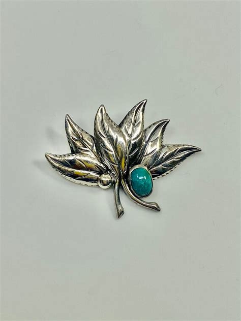 Sterling Silver Leaf Brooch Gem