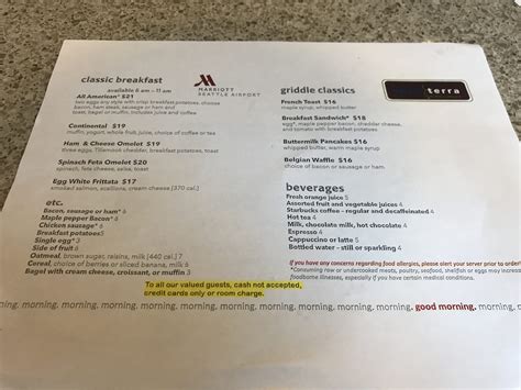 Marriott Room Service Menu