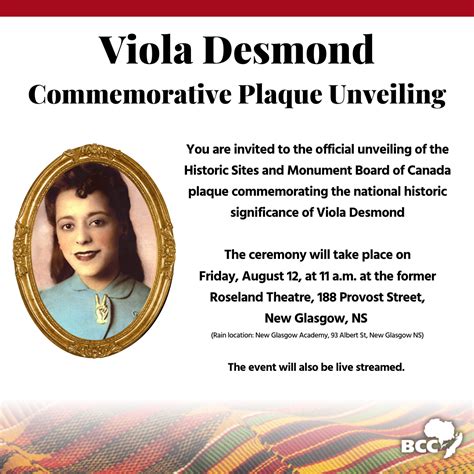 Viola Desmond Commemorative plaque unveiling August 12, 2022 – Black ...