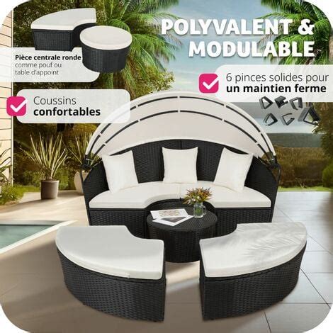 Bain De Soleil Rond Modulable ZANZIBAR Chaise Longue Transat Bain De