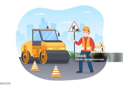 Pekerja Konstruksi Jalan Dan Pemeliharaan Jalan Raya Bekerja Di Jalan ...