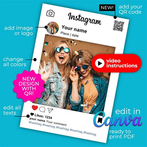 Instagram Frame Editable In Canva With Qr Code Ig Template Etsy Uk